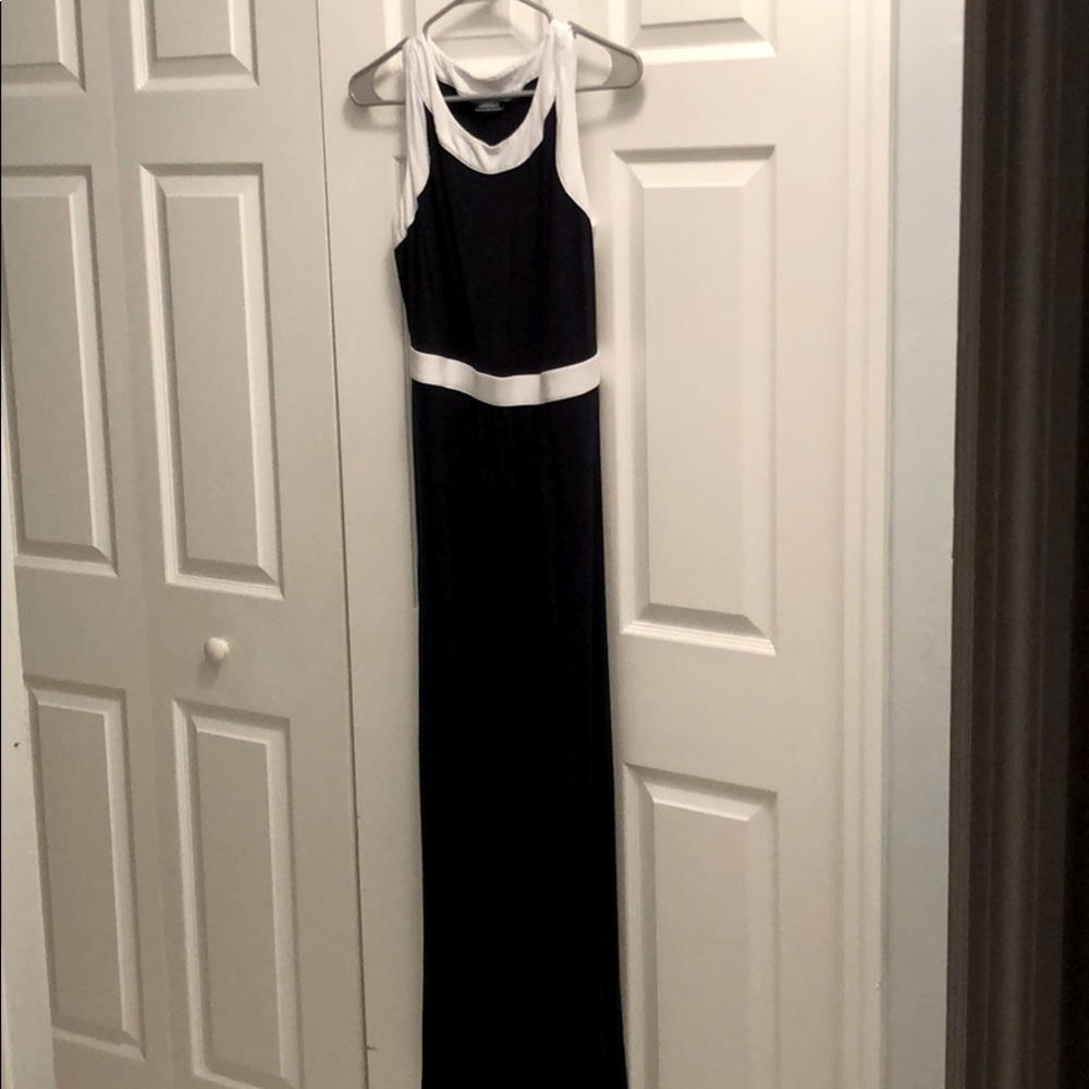 Lands End navy and white sleeveless maxi
